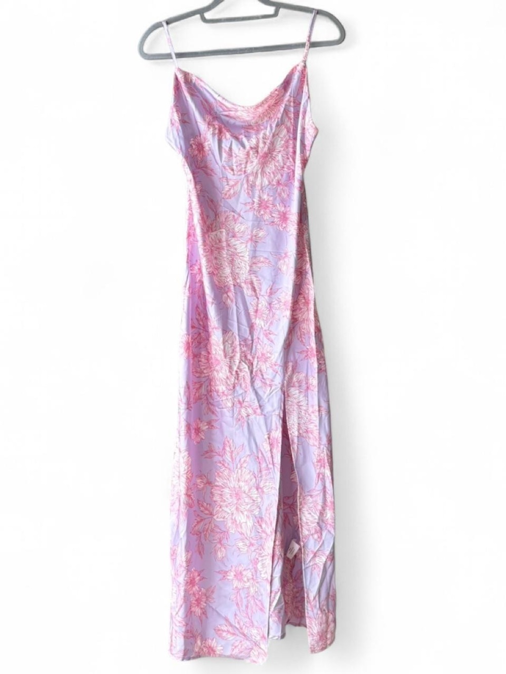 Paper Heart Light Purple Pink Floral Cowl Neck Satin Maxi Slip Dress Size S